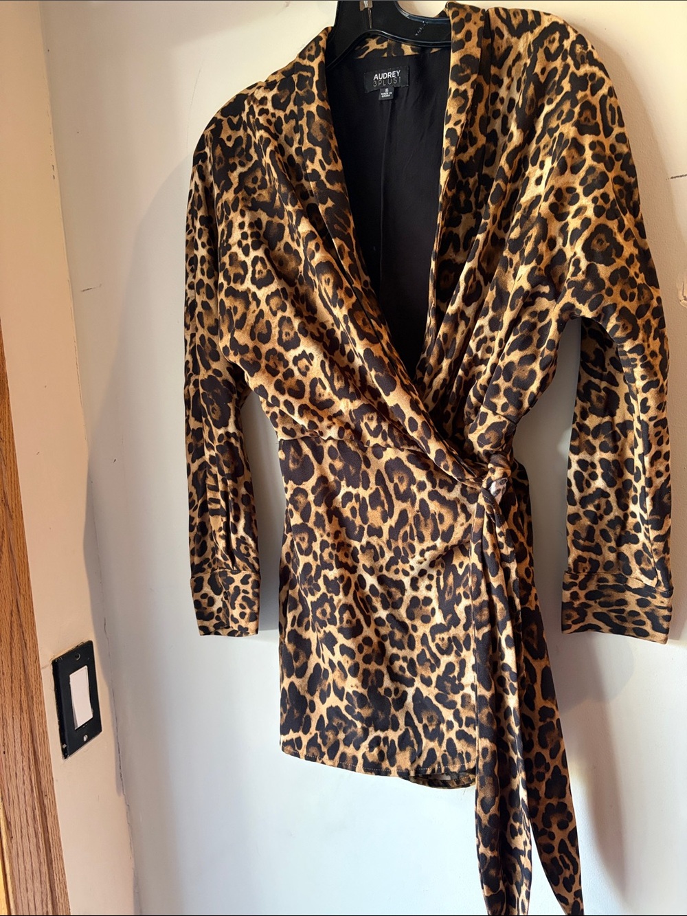 Audrey 3+1 Brown and Tan Leopard Wrap Top